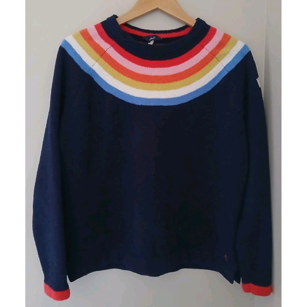 Joules Seaport Chenille Jumper Sweater Size 12 Multi Stripe Rainbow Cozy Fall